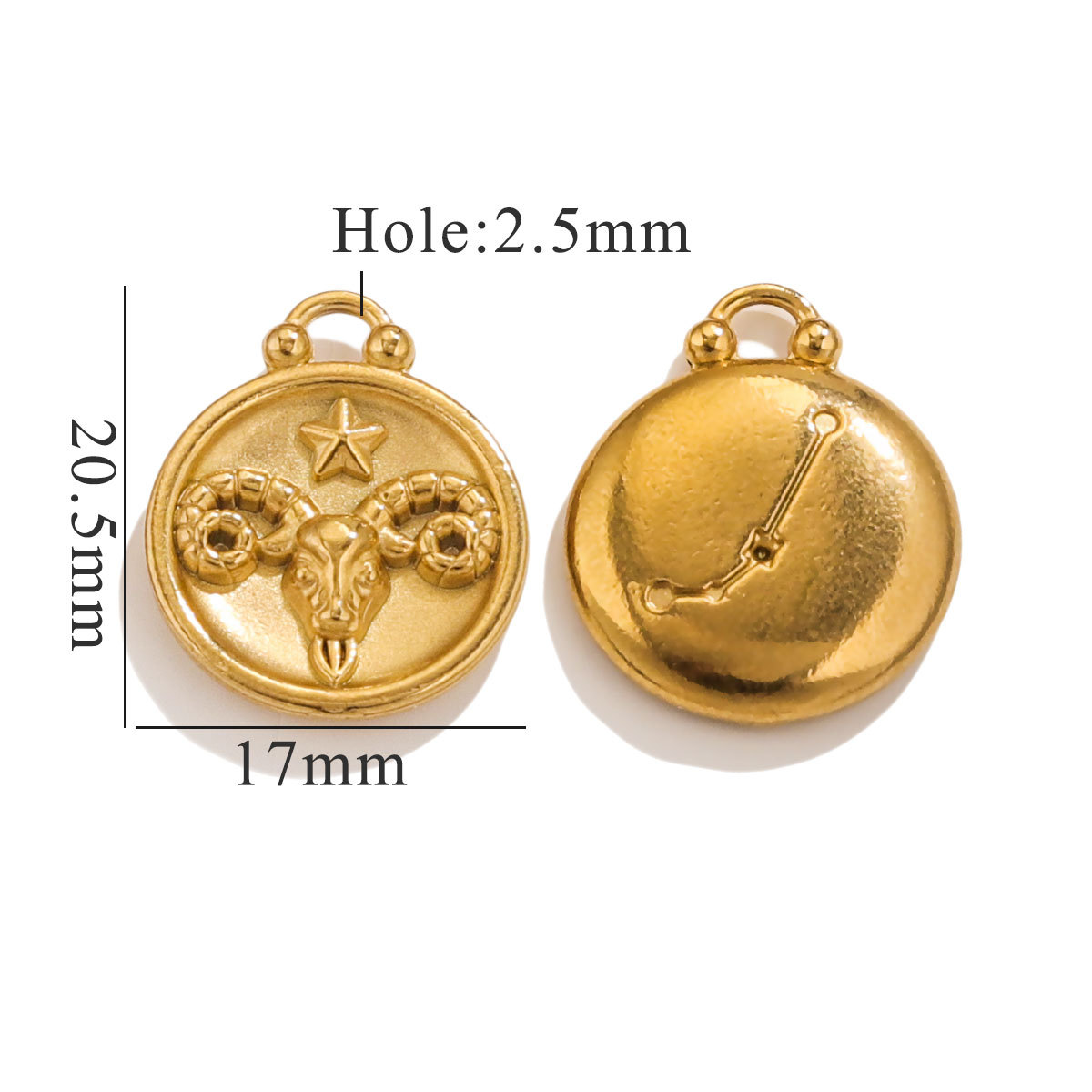 Gold color / 1 Piece Retro Classic Style Aries Shape Stainless Steel  Gold Color Unisex Pendant Picture2